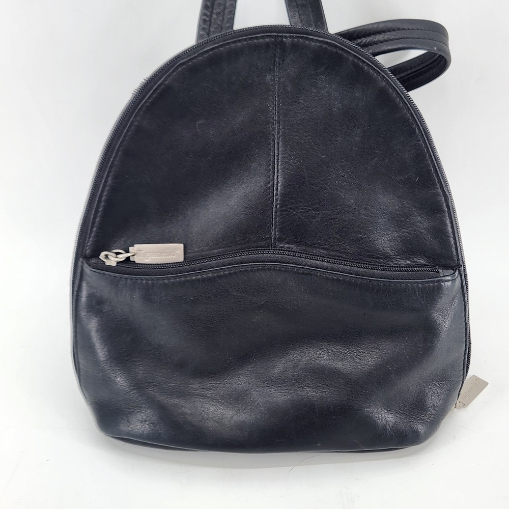 Tignanello Black‎ Genuine Leather Mini Backpack Purse Adjustable Straps Pocket